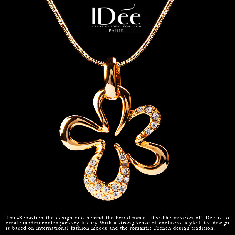 法国IDee金花朵项链女秋冬个性简约吊坠锁骨潮牌时尚18K金色饰品