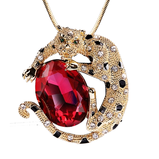 法国IDee豹子项链长款毛衣链女春夏时尚潮流小众设计感红宝石饰品