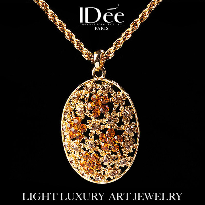 法国IDee毛衣链项链长款女 毛衣链18K金色水晶气质吊坠饰品轻奢