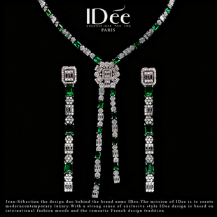 法国IDee叠翠祖母绿宝石钻毛衣长款项链套装女轻奢小众设计感饰品