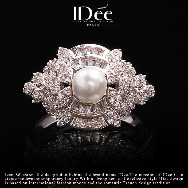 法国IDee唯爱时尚食指戒指女ins潮牌宴会婚礼指环仿珍珠百搭饰品