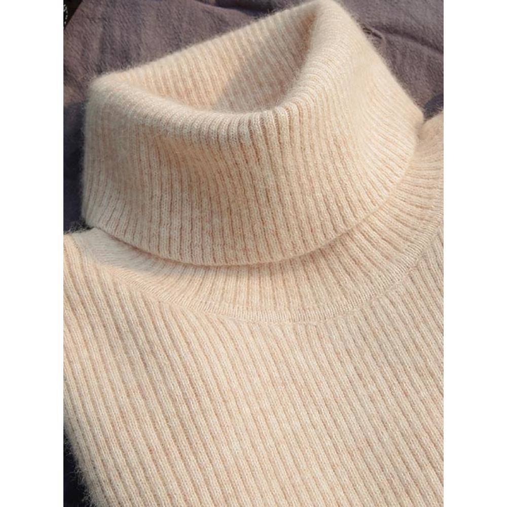 女士新款秋冬高领毛衣配羊毛大衣，加厚修身，高底黑色针织底衬衫