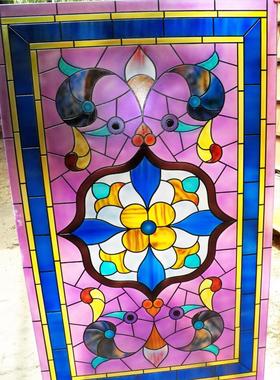 钢化Tiffany 玄关隔断屏风门芯天花吊顶工艺玻璃蒂凡尼紫蓝色雕刻