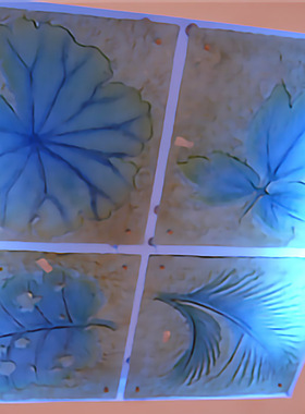 定做透光工艺术玻璃天花吊顶灯罩各种树叶蓝色温馨地中海地踏门垫