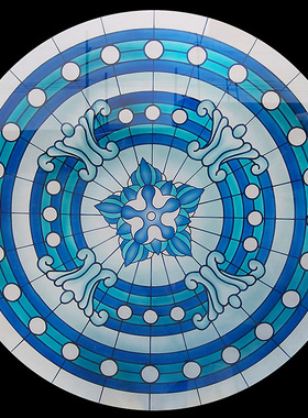 定做雕刻艺术玻璃欧式圆形窗户天花吊顶打灯罩地台地中海风格蓝色