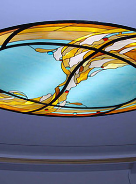 钢化玄关隔断屏风窗吊顶柜门芯欧式帝雕刻艺术玻璃蒂凡尼斑斓蓝色