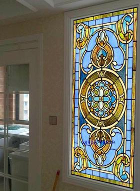 工艺术玻璃玄关隔断屏风透光窗柜门芯欧式现代大方蓝色地中海雕刻