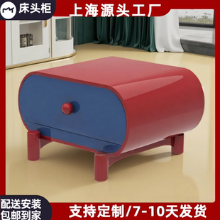 迷你烤漆床头柜酒红色儿童床边柜卧室抽屉收纳柜多功能斗柜储物柜