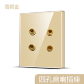 国际电工86型亚克力有机玻璃镜面香槟金色4孔四头音响音频插座