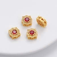 54 # красный | Стеклянные бусины-проставки, инкрустированные медью и песком, золотом, круглые, кружевные, 11x11 мм, диаметр отверстия около 1 мм 1 шт./пакет