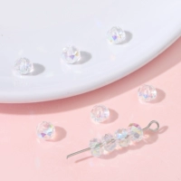 12 # круглые бусины, плоские бусины | бусины стеклянные хрустальные 6х4мм, диаметр отверстия около 1мм, цвет белый AB, примерно 20 шт./упак.