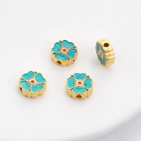 41# Зеленый | Бусины-спейсеры медные, позолоченные, масляные, клевер четырёхлистный 10мм, диаметр отверстия около 2мм, 1 шт./пакет