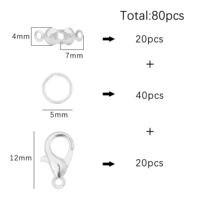 Серебряный комплект, аксессуары, 12мм, 20 шт, 0.7×5мм, 40 шт, 4x, x7, 7мм, 20 шт, 80 шт