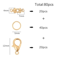 Комплект, золотые аксессуары, 12мм, 20 шт, 0.7×5мм, 40 шт, 4x, x7, 7мм, 20 шт, 80 шт