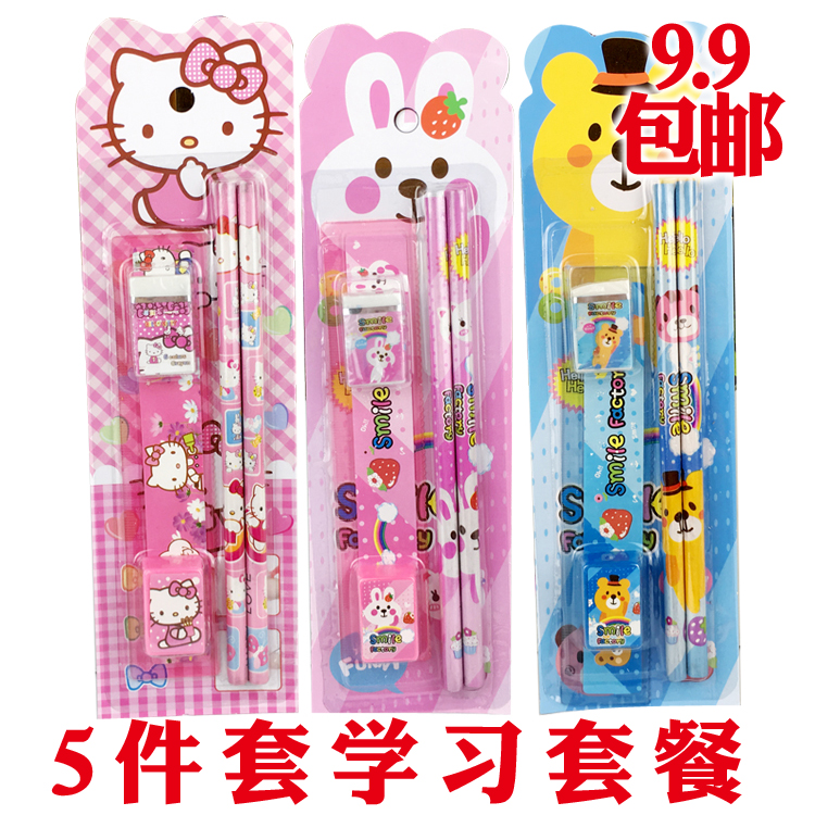 儿童可爱卡通文具套装礼盒5件套 小学生学习用品礼物奖品 包邮|msdalam kategori Kamus elektronik/buku kertas elektronik/alat tulis, bekalan sekolah setiap hari, Set alat tulis/Gift Box - dari Buy2taobao.com untuk memberikan perkhidmatan ejen Taobao profesional membeli