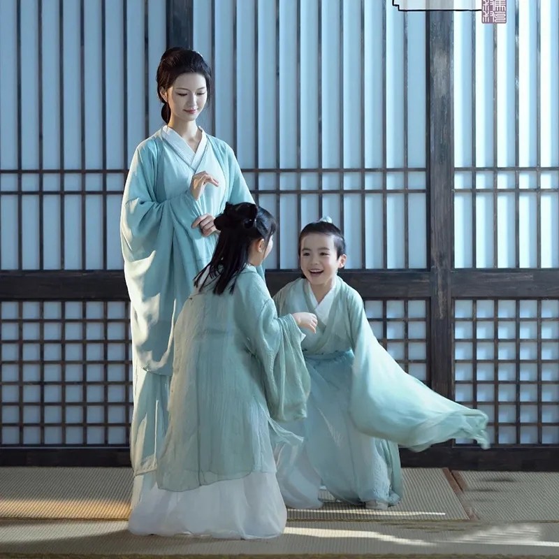 六一清平调魏晋风交领大袖襦裙古装直裾汉服与凤行同款汉服亲子装