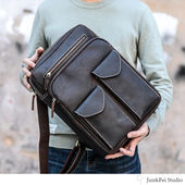 男士 xmyb 复古疯马牛皮双肩包 休闲真皮多功能多袋背包