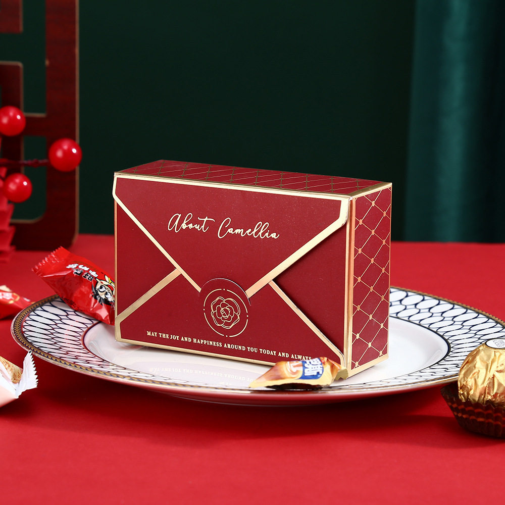 红色经典牡丹信封盒结婚喜糖盒礼盒装糖果欧式婚礼伴手礼搭配空盒