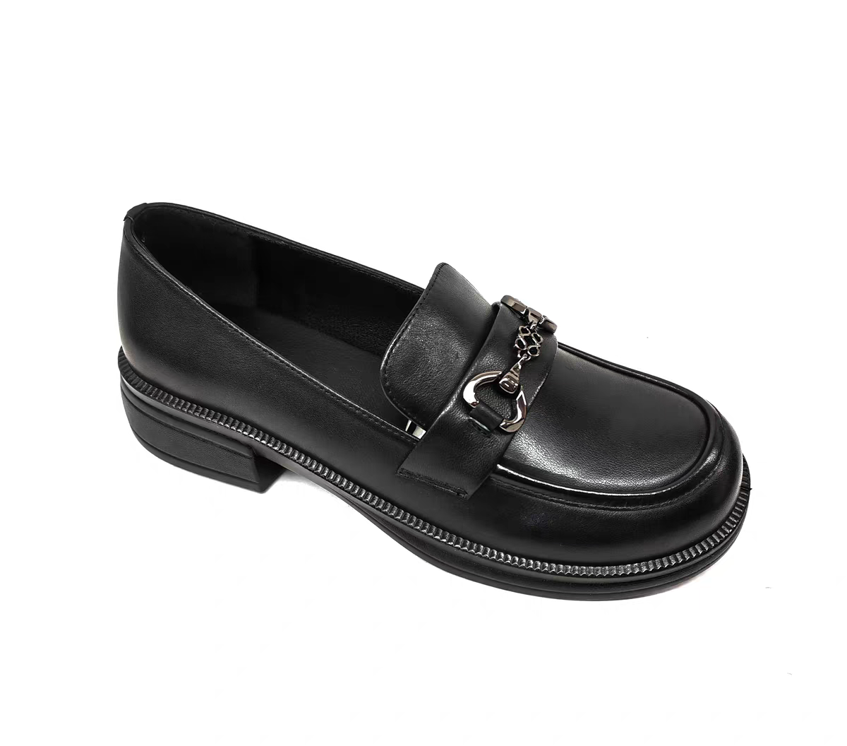 意尔康新款女2024春秋英伦风牛皮小皮鞋粗跟简约单鞋S162AB00764Y