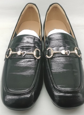 意尔康2025英伦真皮亮面水钻皮鞋女方头中粗跟乐福鞋5251DB27025Y