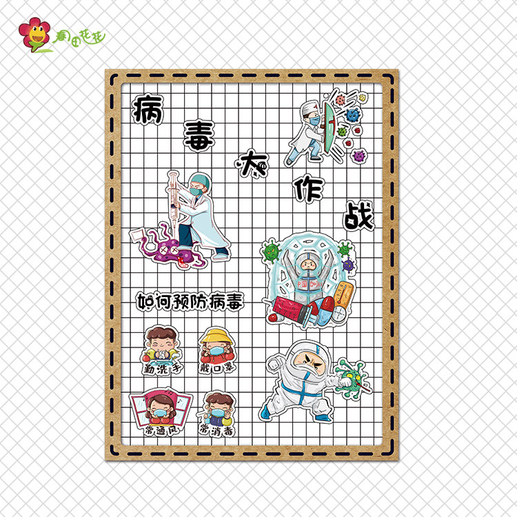 幼儿园开学季疫情防控环创主题墙布置预防病毒大作战咳嗽怎么办