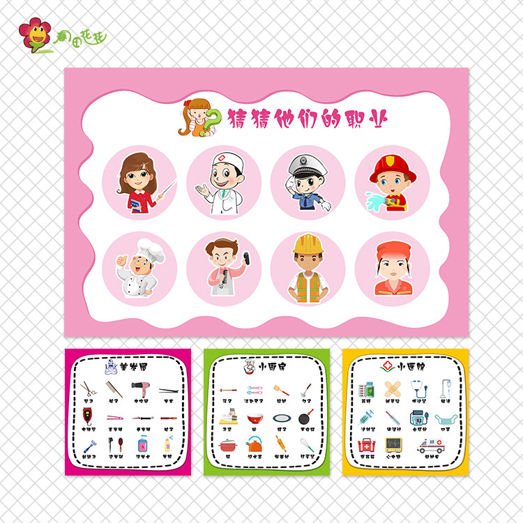 幼儿园角色区域环创主题墙装饰小医院厨房美发屋认识与工具贴画