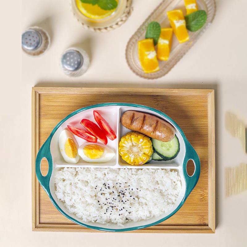 10英寸椭圆陶瓷釉下彩分格盘