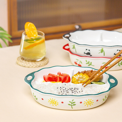 釉下彩椭圆形陶瓷分格餐盘