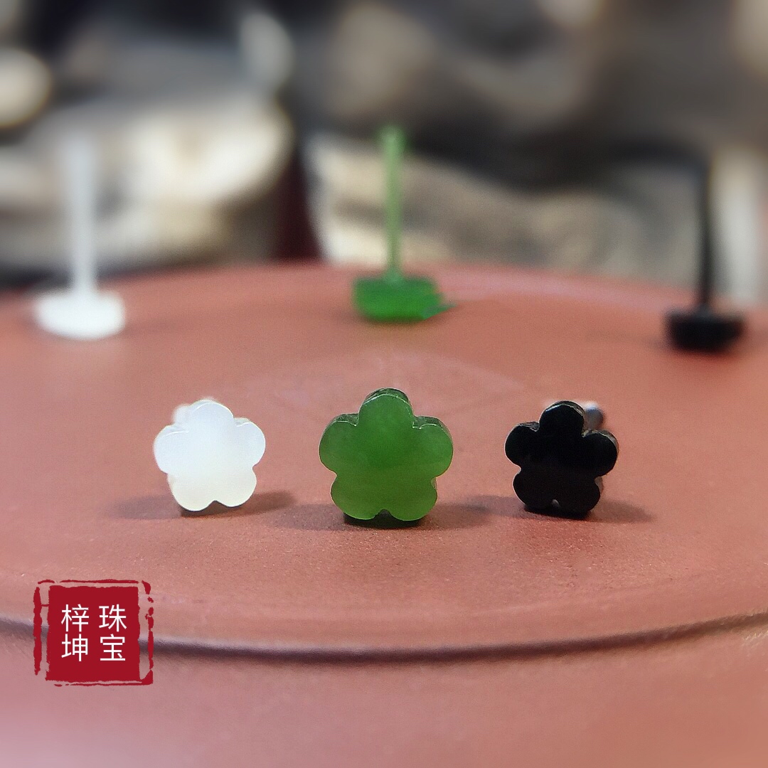 防过敏耳钉玉石一体养耳洞花朵款