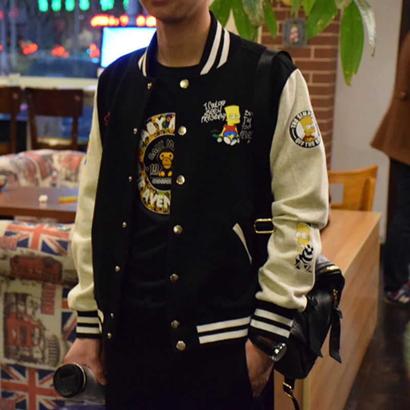 秋冬款辛普森卡通印花棒球服加绒夹克