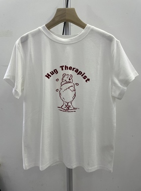 BUBBLEB5CT002夏季新款韩版植绒卡通熊印花圆领短袖T恤女休闲上衣