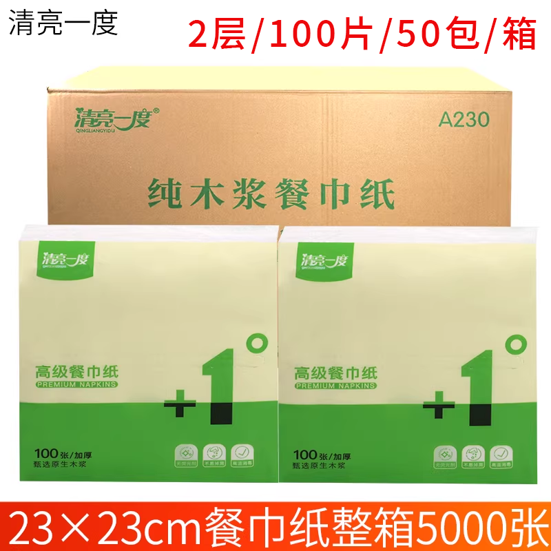 清亮一度餐巾纸方巾面巾纸饭店双层商用四方纸中西餐厅酒店100包