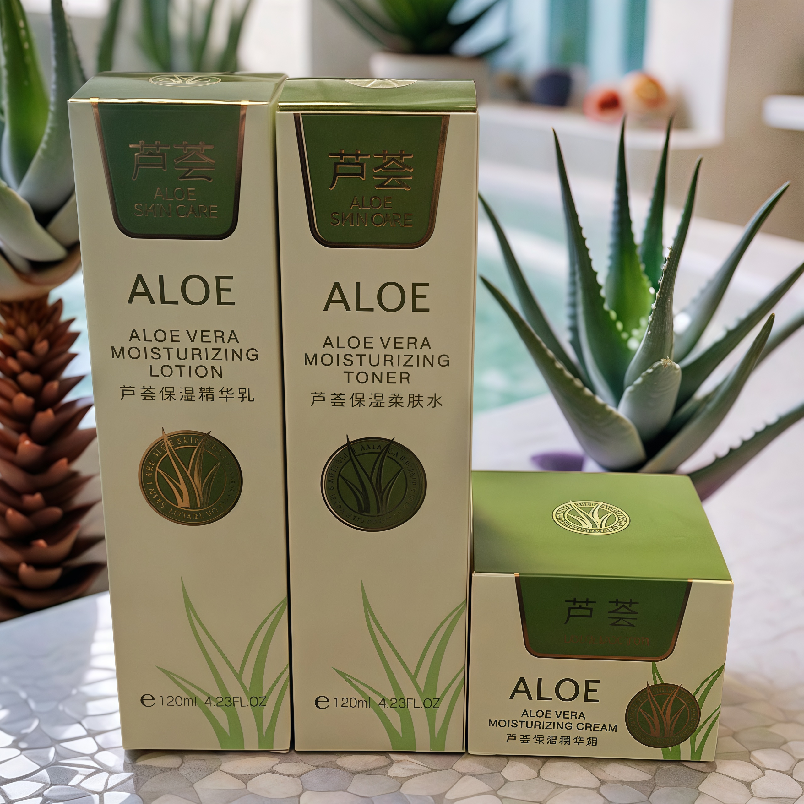 帕蓮朵蘆薈保濕精華乳120ml+柔膚水120ml+保濕精華霜50g
