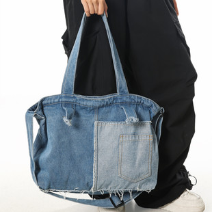 ins原宿风斜挎包2025新款日系工装包机能邮差包大容量休闲牛仔包