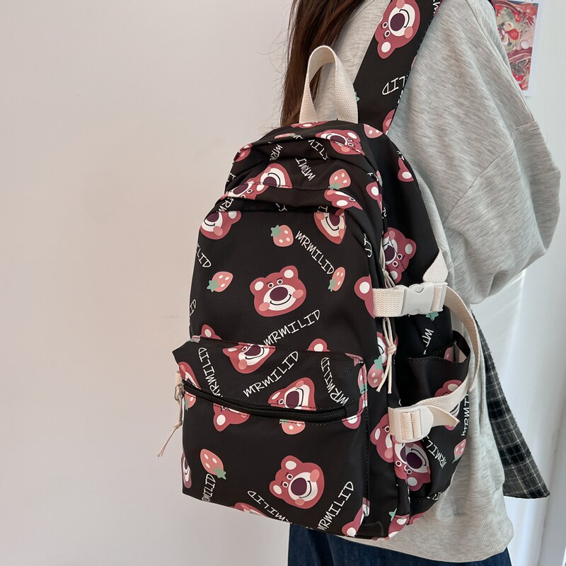 韩系书包女双肩包女生ins风简约初中生高中大学生印花高颜值背包