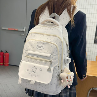 书包初中女生ins风高颜值多层高中生白色双肩包大容量学院风背包