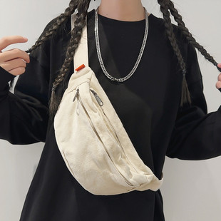 潮牌日系胸包男士 ins简约单肩包休闲背包大容量帆布学生斜挎包女