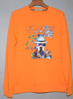 LF男装秋冬圆领厚长袖卫衣 轻奢LOGO多工艺T恤衫 潮牌橙色套头衫