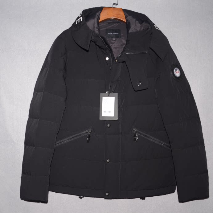 P+P男装秋冬连帽厚羽绒服 时尚绣花羽绒衫潮牌保暖白鸭绒外套0318