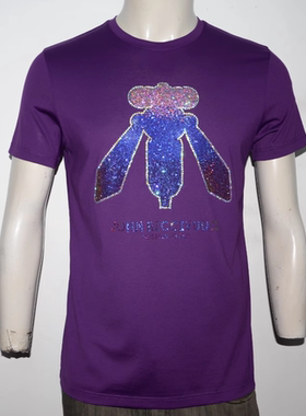 RI男装短袖薄圆领T恤衫 时尚轻奢烫钻t恤 夏潮牌舒适紫色半袖上衣