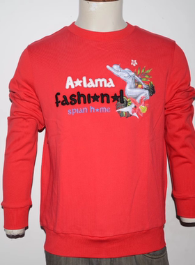 A男装秋冬圆领长袖卫衣 时尚印花绣花t恤 潮牌红色舒适套头衫3275