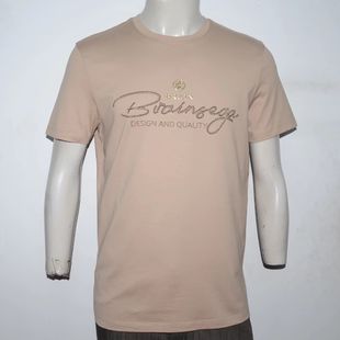 BR男装短袖薄圆领T恤衫 时尚LOGO烫钻t恤 夏潮牌卡其舒适半袖上衣