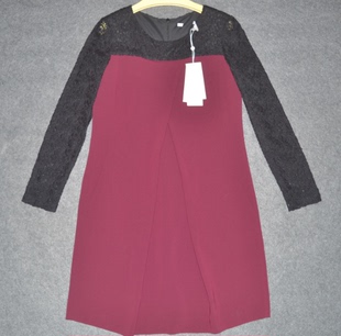 拼接中长裙子 时尚 潮牌提花裙3560 圆领春秋雪纺连衣裙 F女装