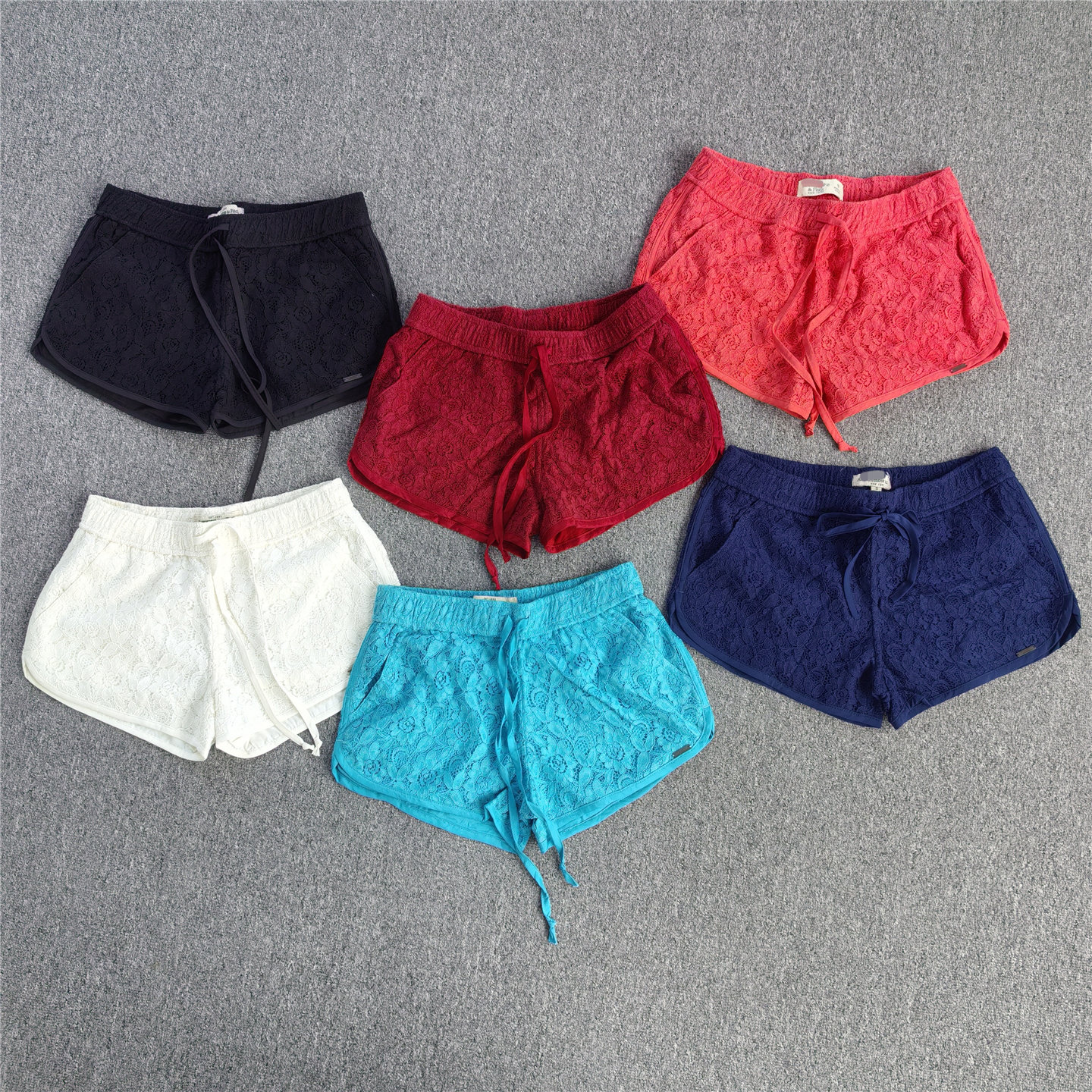 清 夏季女士蕾丝低腰休闲短裤 双层有内衬抽绳辣妹三分热裤女 夏