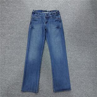 法国M家男士褶皱磨白做旧显瘦直筒裤复古猫须裤子刺绣牛仔长裤 男