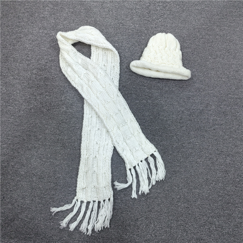 尾货白色百搭 粗线针织帽 针织围巾 毛线帽子和围巾