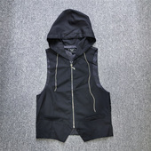 男女同款 上衣 马甲背心 拉链开衫 春 黑色薄款 柜子尾货连帽无袖