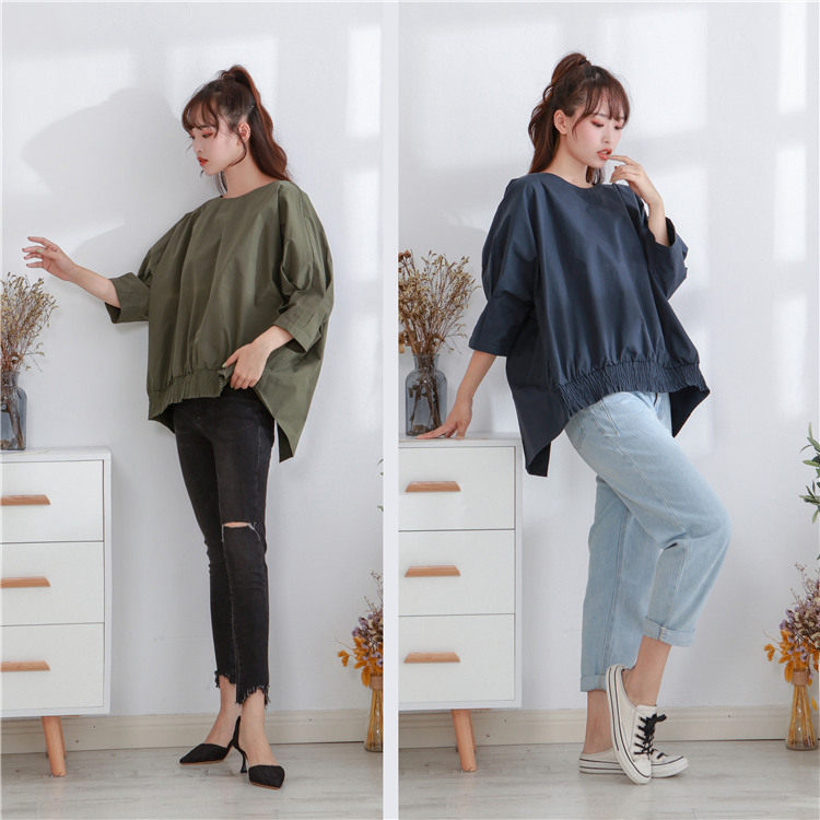 韩国东大门时尚女装后开叉系绳子套头短袖上衣大码圆领T恤衫女 夏