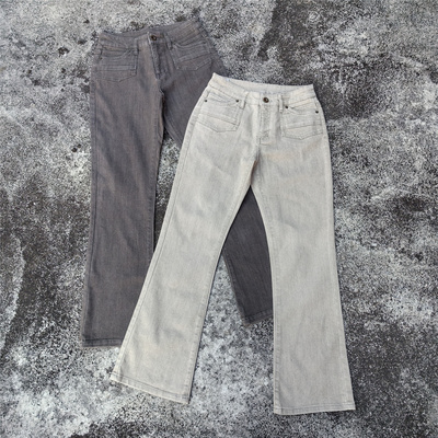 外单秋季复古休闲微喇牛仔长裤 YK2辣妹显瘦中腰做旧休闲裤 微弹