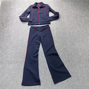 短外套低腰辣妹微喇长裤 修身 两件套 拉链开衫 外贸弹力休闲运动套装